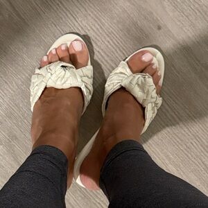 Marc Fisher Cream Woven Slide Sandals